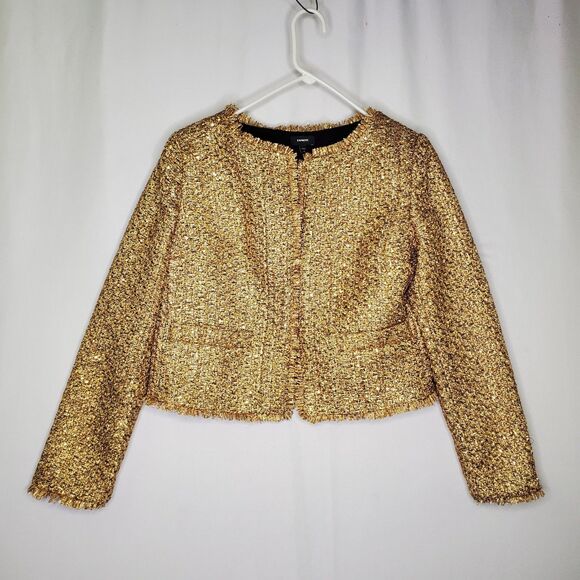 Express Metallic Crop Blazer Women Medium Gold Shimmer Textured Glam Party NYE - Picture 1 of 10